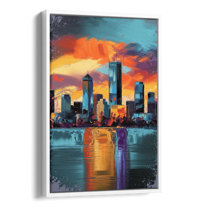 Oklahoma City Skyline Reflection Side - White Canvas Wall Art