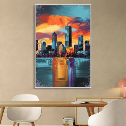 Oklahoma City Skyline Reflection Sitting Room - White Canvas Wall Art