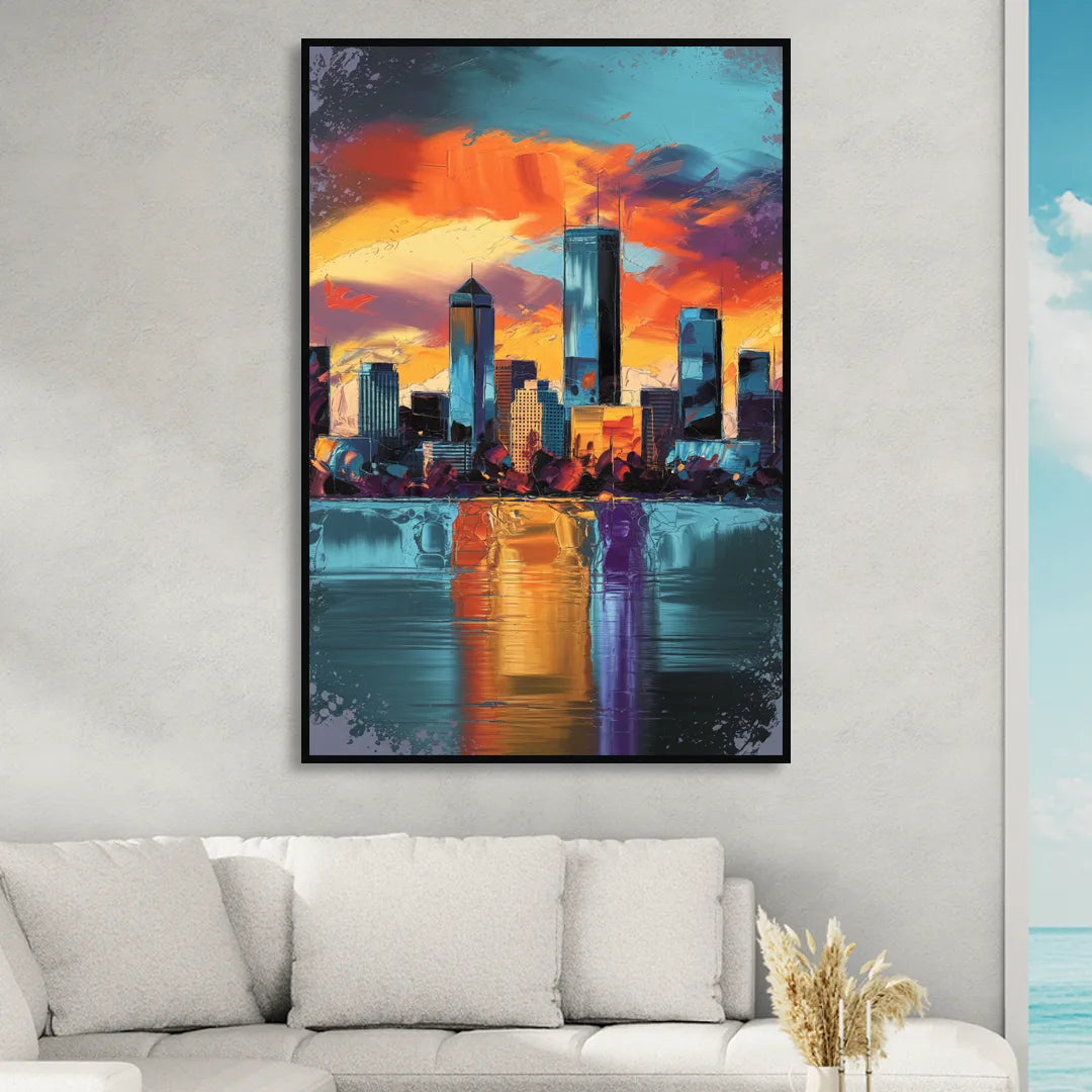 Oklahoma City Skyline Reflection Sitting Room - Black Canvas Wall Art