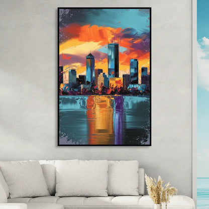 Oklahoma City Skyline Reflection Sitting Room - Black Canvas Wall Art