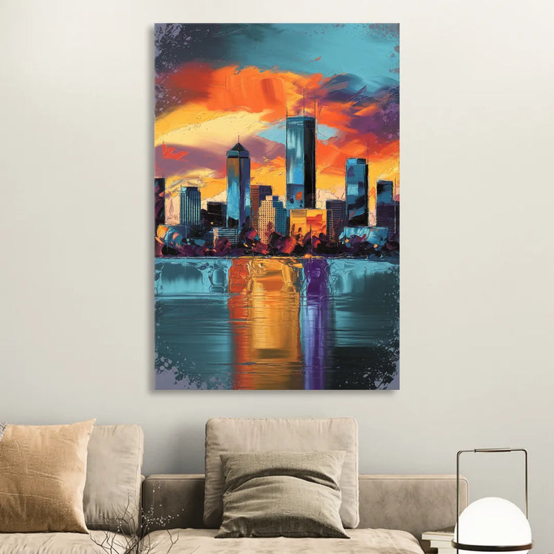 Oklahoma City Skyline Reflection Living Room - Canvas Wall Art