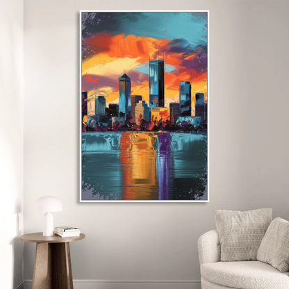 Oklahoma City Skyline Reflection Living Room - White Canvas Wall Art