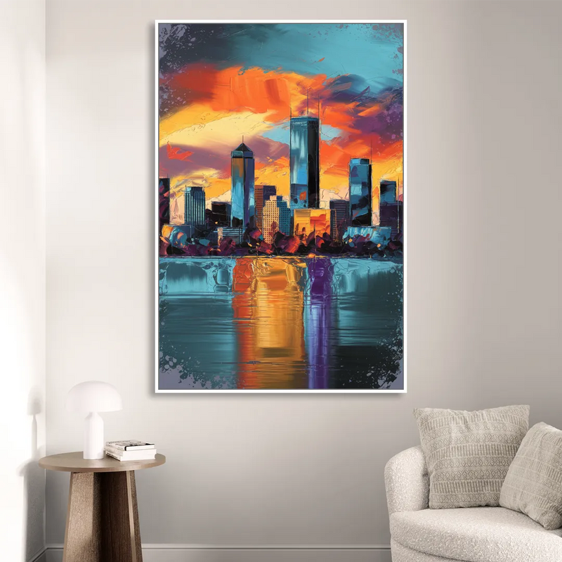 Oklahoma City Skyline Reflection Living Room - White Canvas Wall Art