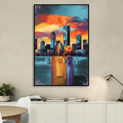 Oklahoma City Skyline Reflection Living Room - Black Canvas Wall Art