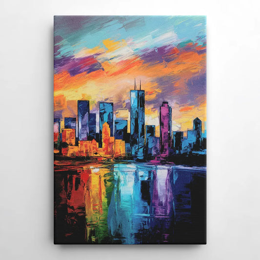 Oklahoma City Skyline with Thunder Colors - Canvas Wall Art