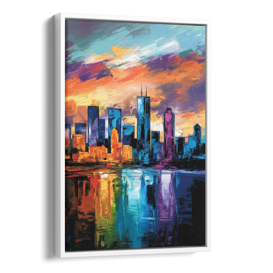 Oklahoma City Skyline with Thunder Colors Side - White Canvas Wall Art