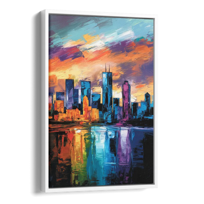Oklahoma City Skyline with Thunder Colors Side - White Canvas Wall Art