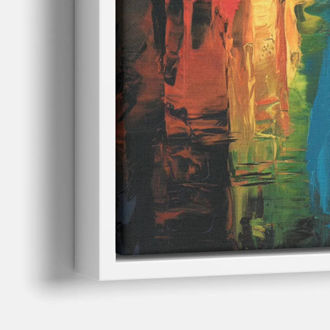 Oklahoma City Skyline with Thunder Colors - Close-Up White Frame Canvas