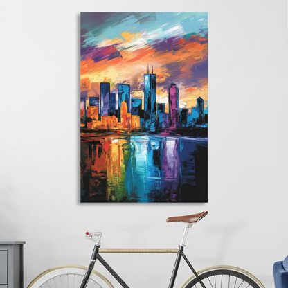 Oklahoma City Skyline with Thunder Colors Living Room - Canvas Wall Art