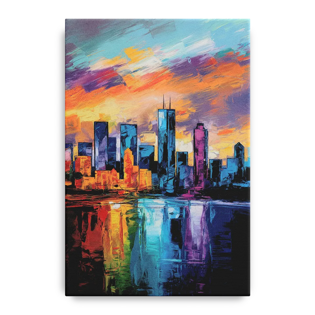 Oklahoma City Skyline with Thunder Colors Front - Canvas Wall Art