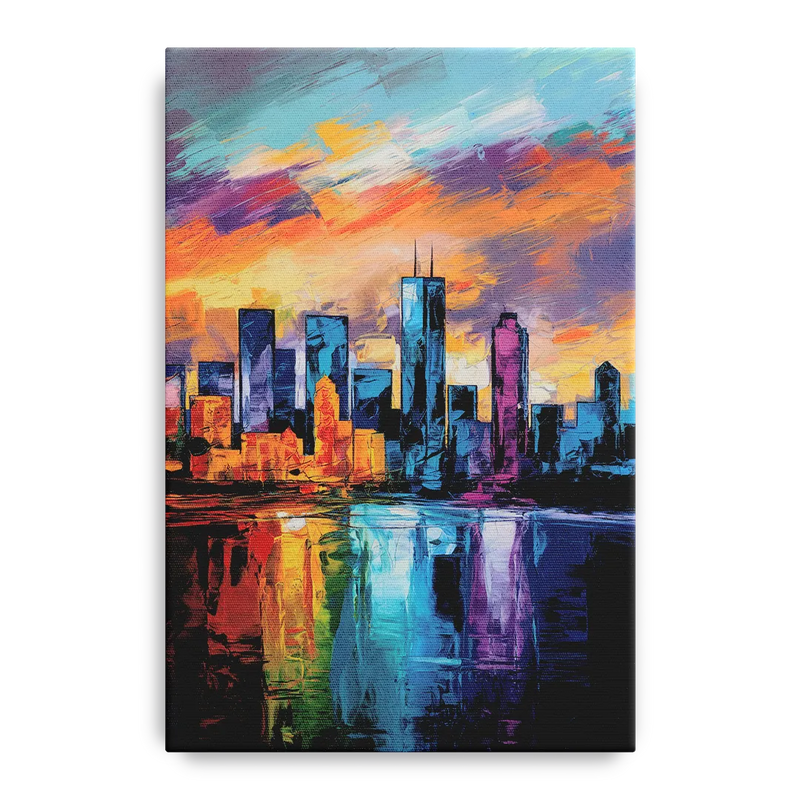 Oklahoma City Skyline with Thunder Colors Front - Canvas Wall Art