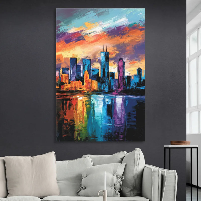 Oklahoma City Skyline with Thunder Colors Sitting Room - Canvas Wall Art