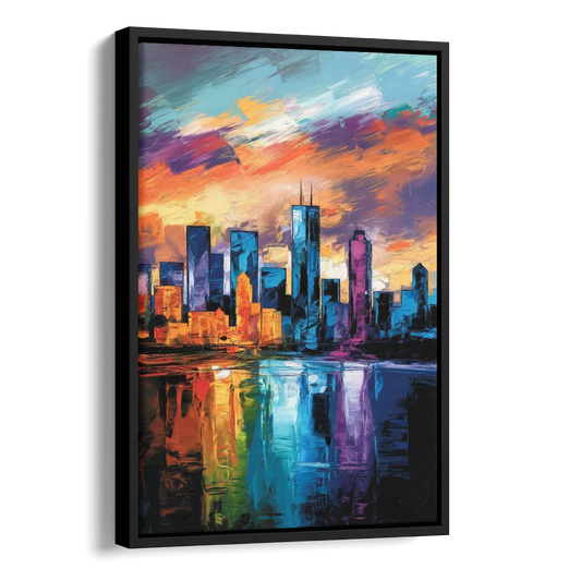 Oklahoma City Skyline with Thunder Colors Side - Black Canvas Wall Art