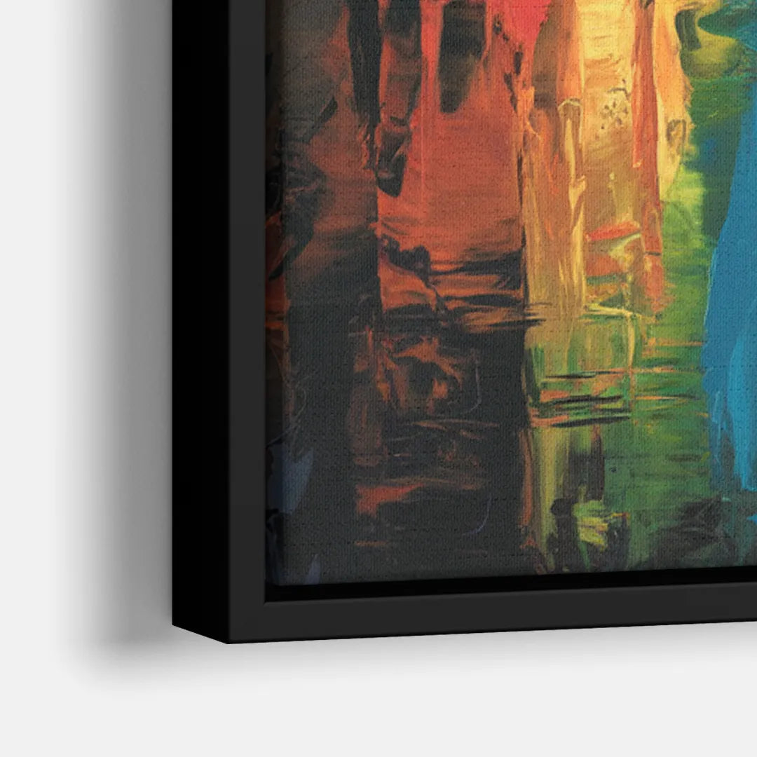 Oklahoma City Skyline with Thunder Colors - Close-Up Black Frame Canvas