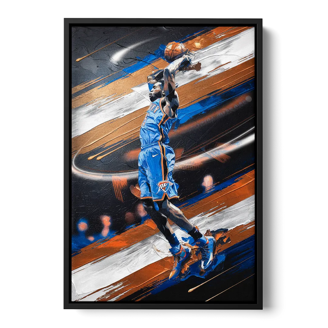 Oklahoma City Thunder Basketball Front - Black Canvas Wall Art