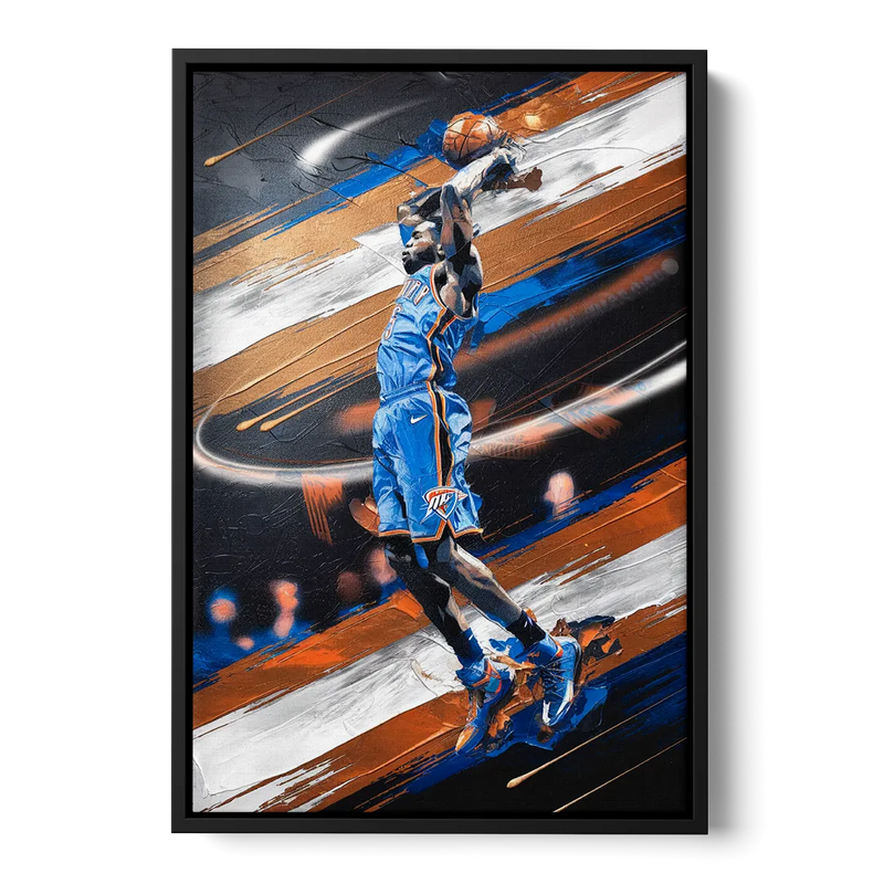 Oklahoma City Thunder Basketball Front - Black Canvas Wall Art