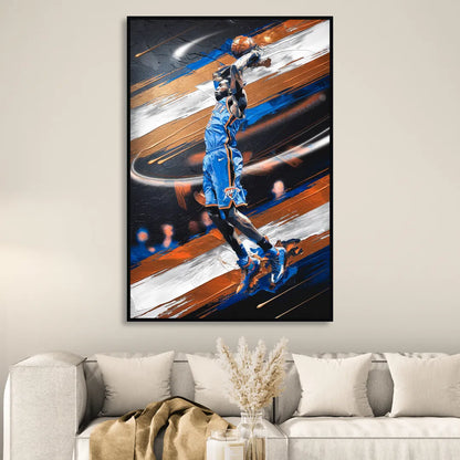 Oklahoma City Thunder Basketball Living Room - Black Canvas Wall Art