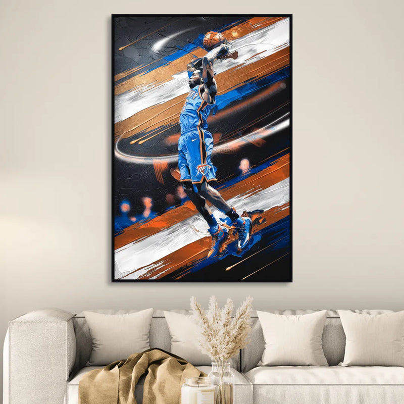 Oklahoma City Thunder Basketball Living Room - Black Canvas Wall Art