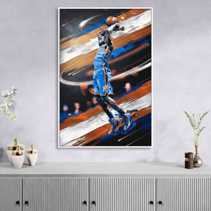 Oklahoma City Thunder Basketball Living Room - White Canvas Wall Art