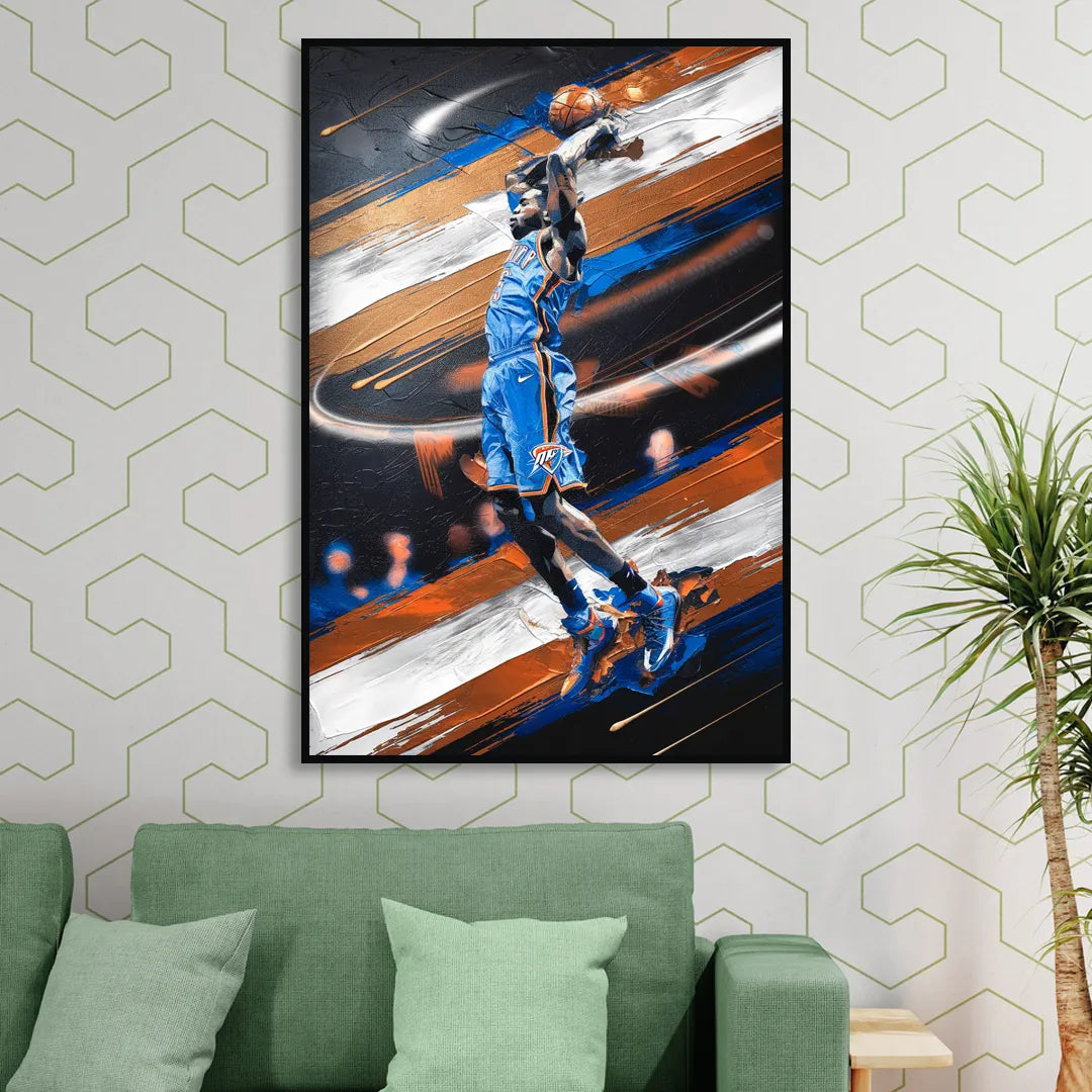 Oklahoma City Thunder Basketball Sitting Room - Black Canvas Wall Art