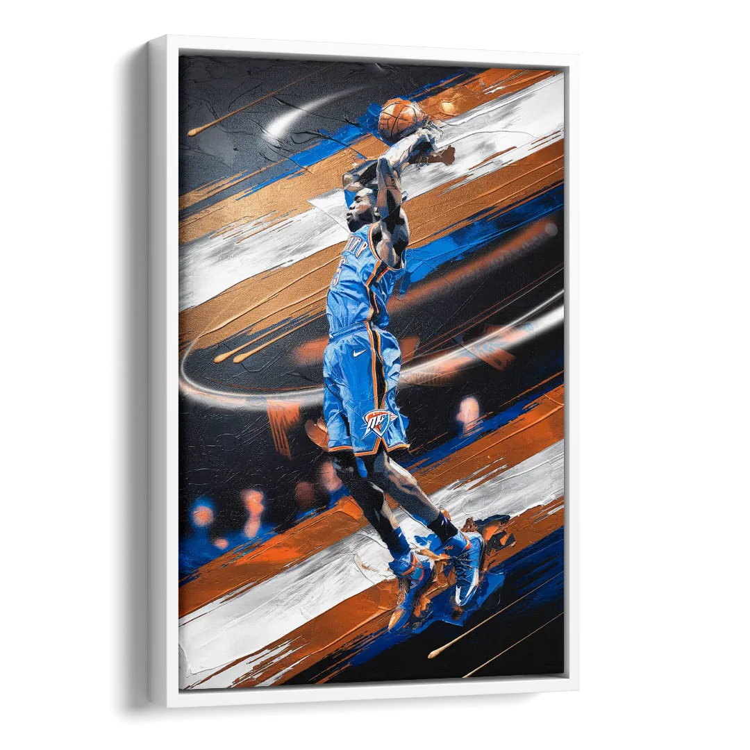 Oklahoma City Thunder Basketball Side - White Canvas Wall Art