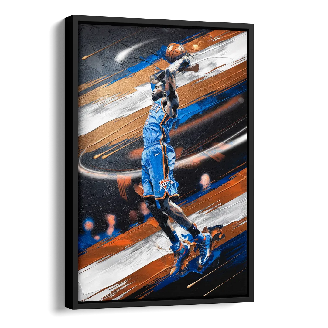 Oklahoma City Thunder Basketball Side - Black Canvas Wall Art