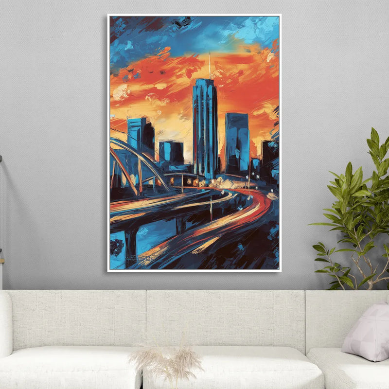 Oklahoma City Thunder Skyline Sitting Room - White Canvas Wall Art