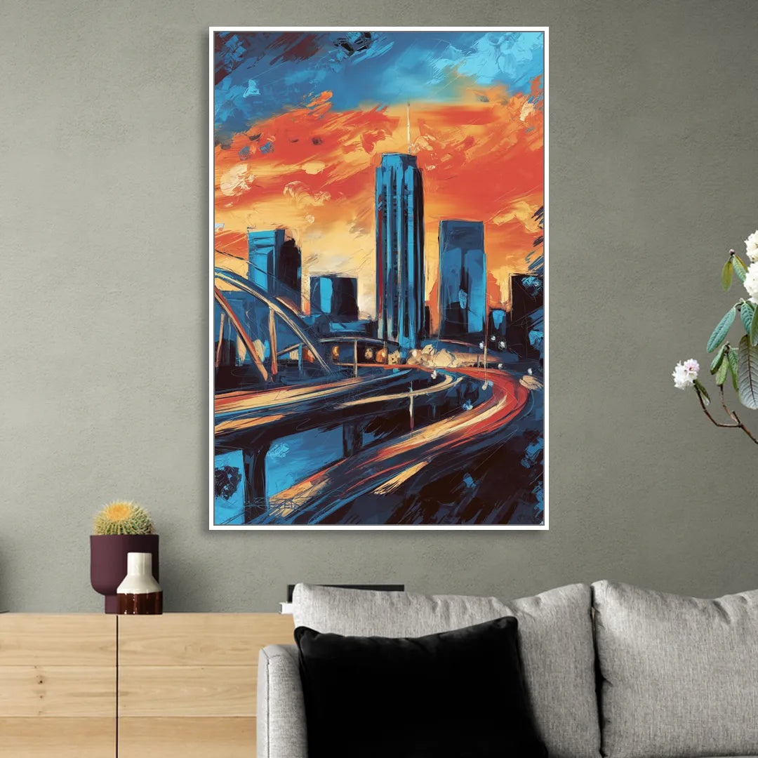 Oklahoma City Thunder Skyline Living Room - White Canvas Wall Art