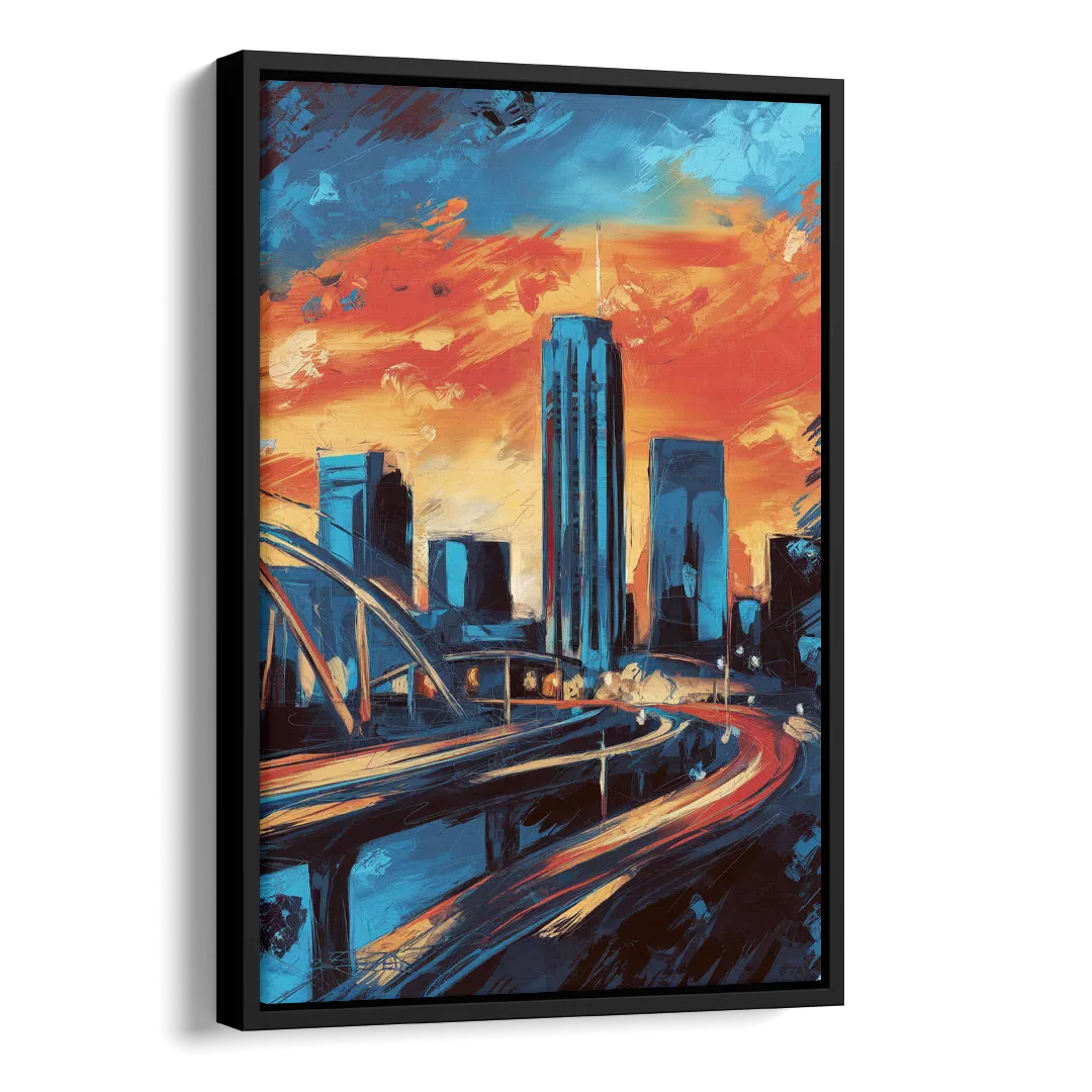 Oklahoma City Thunder Skyline Side - Black Canvas Wall Art