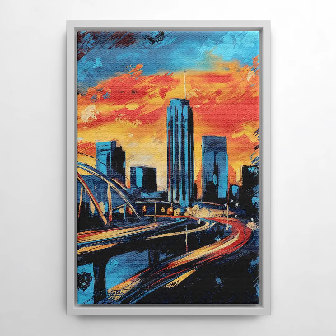 Oklahoma City Thunder Skyline - White Frame Canvas