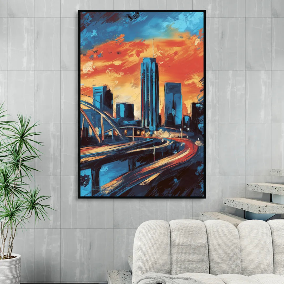 Oklahoma City Thunder Skyline Sitting Room - Black Canvas Wall Art