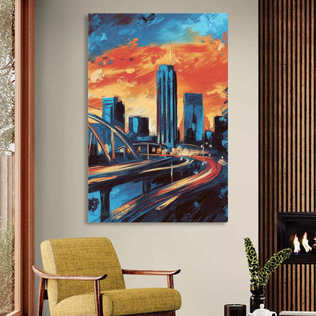 Oklahoma City Thunder Skyline Sitting Room - Canvas Wall Art