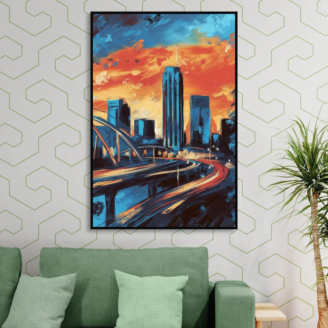 Oklahoma City Thunder Skyline Living Room - Black Canvas Wall Art