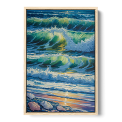 Olas Altas Waves - Oak Framed Canvas Wall Art - Front