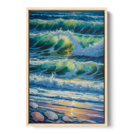 Olas Altas Waves - Oak Framed Canvas Wall Art - Front