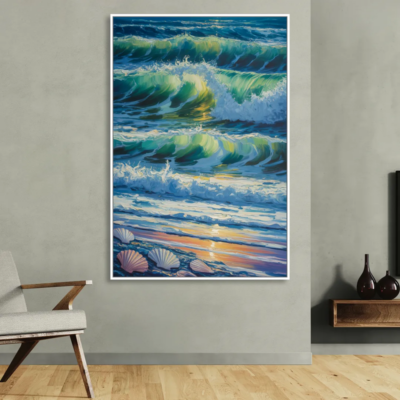 Olas Altas Waves Living Room - White Canvas Wall Art