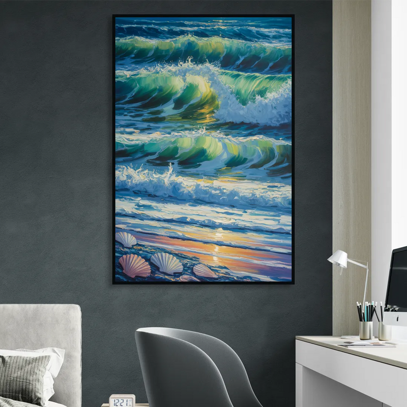 Olas Altas Waves Living Room - Black Canvas Wall Art