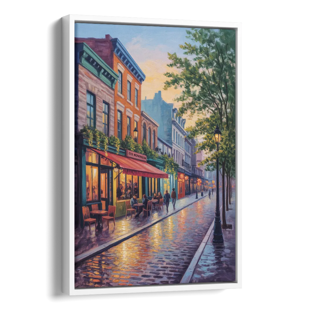 Old Montreal Streets Side - White Canvas Wall Art