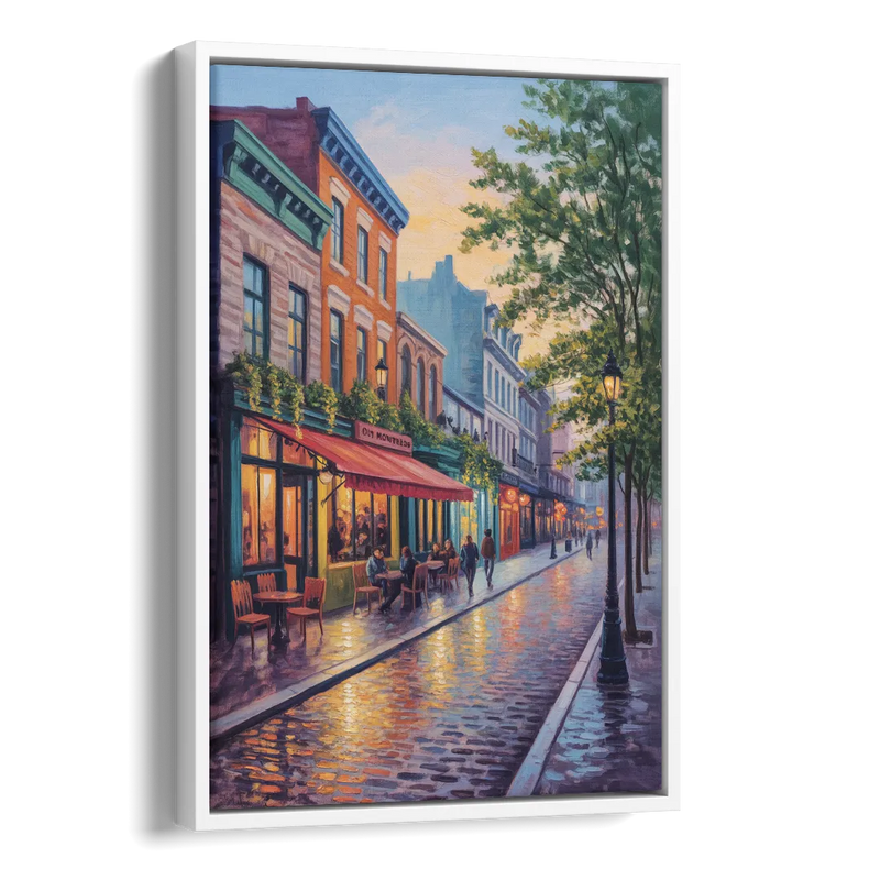 Old Montreal Streets Side - White Canvas Wall Art