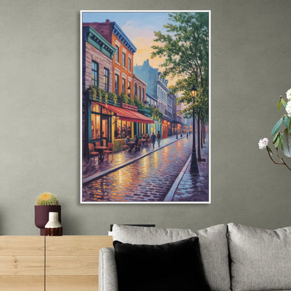 Old Montreal Streets Living Room - White Canvas Wall Art