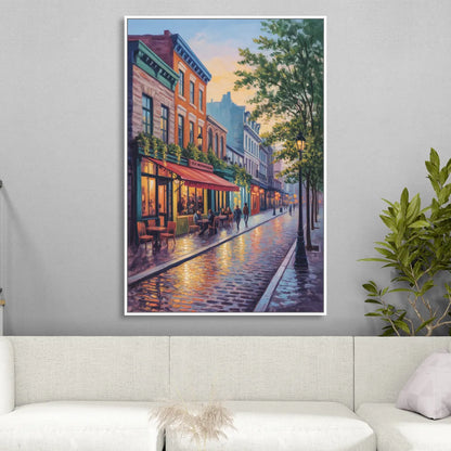Old Montreal Streets Sitting Room - White Canvas Wall Art
