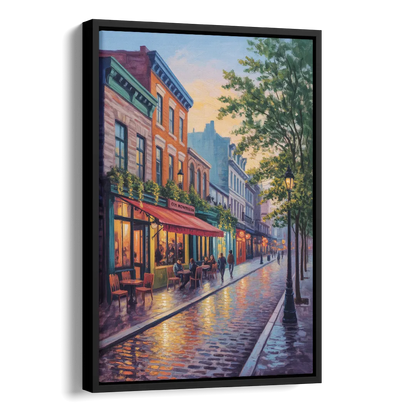 Old Montreal Streets Side - Black Canvas Wall Art