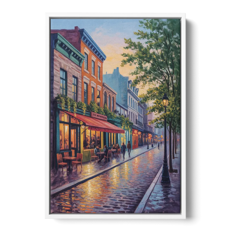 Old Montreal Streets Front - White Canvas Wall Art