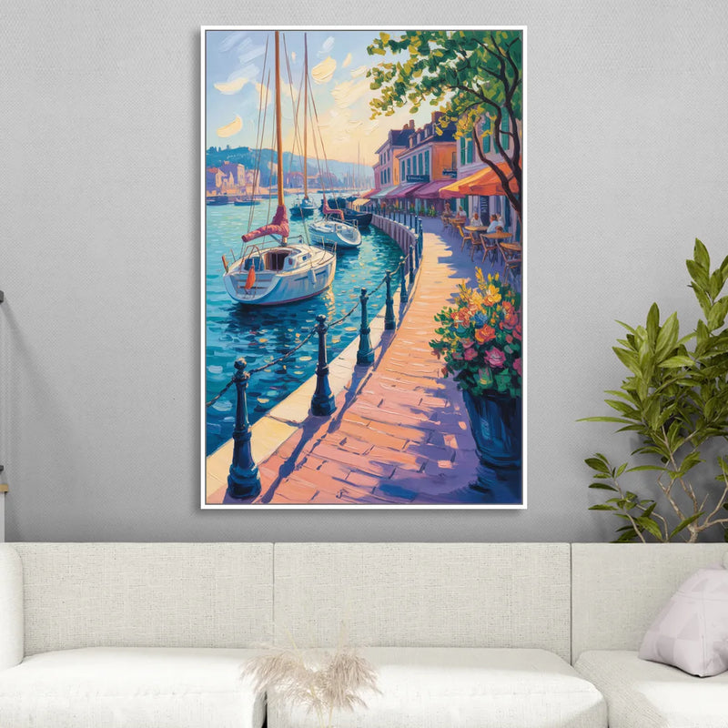 Old Port Waterfront Living Room - White Canvas Wall Art