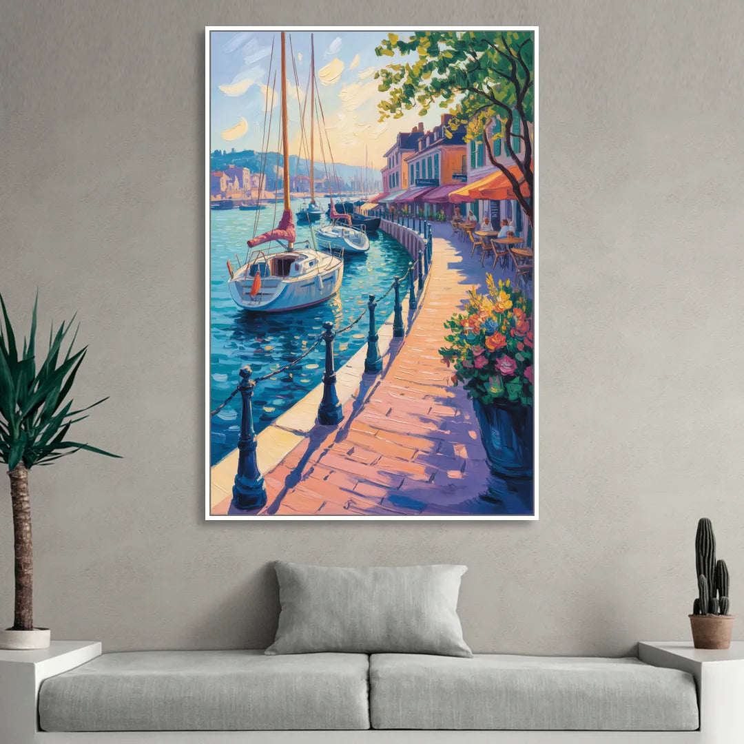 Old Port Waterfront Sitting Room - White Canvas Wall Art