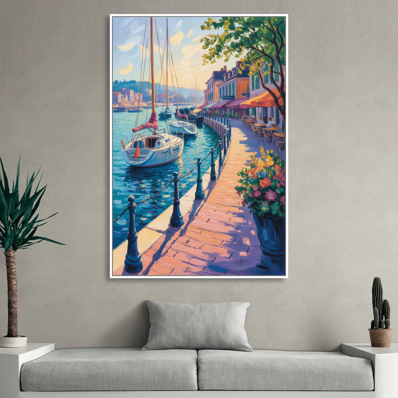 Old Port Waterfront Sitting Room - White Canvas Wall Art