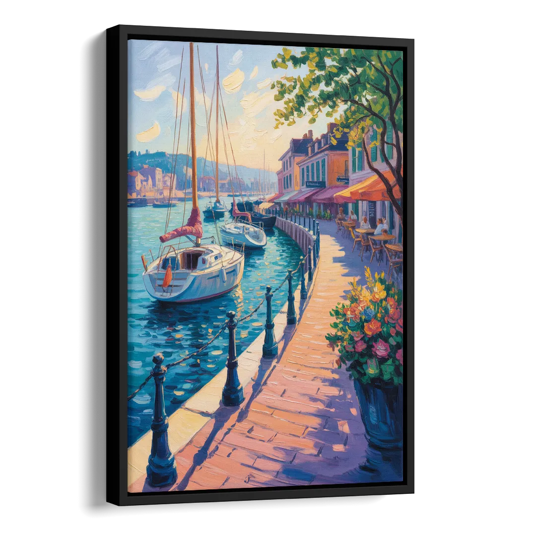 Old Port Waterfront Side - Black Canvas Wall Art