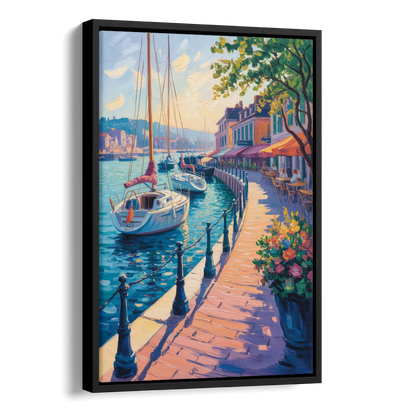 Old Port Waterfront Side - Black Canvas Wall Art