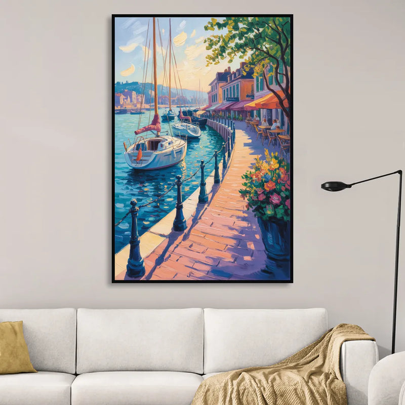 Old Port Waterfront Sitting Room - Black Canvas Wall Art