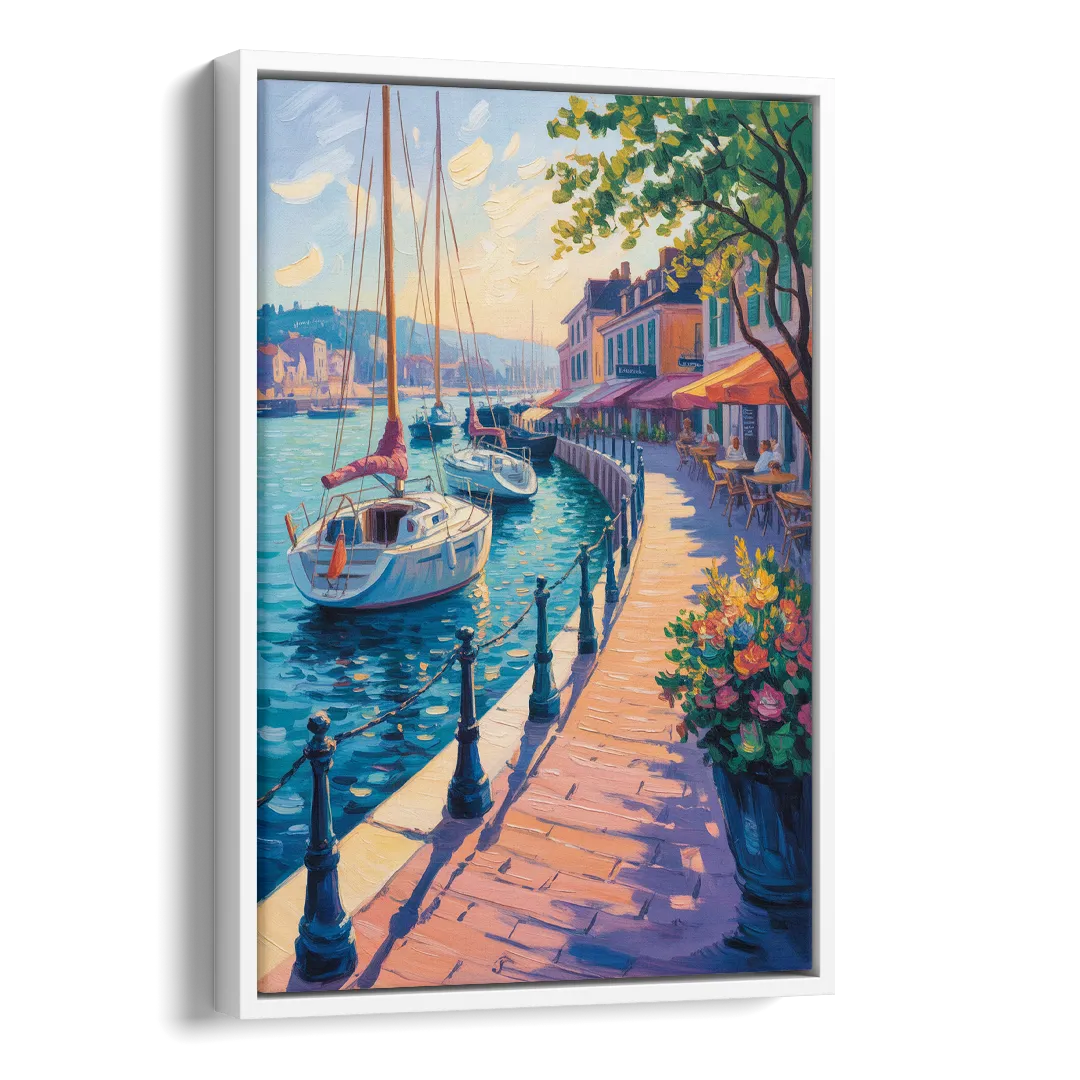Old Port Waterfront Side - White Canvas Wall Art